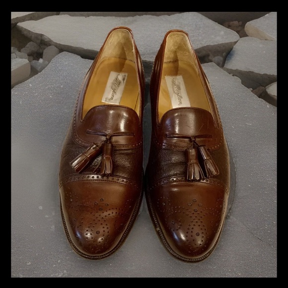 Men’s Mezlan Havana brown leather cap toe tassel loafer dress shoes Sz 9B - Picture 5 of 7